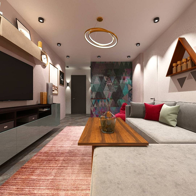 Система Бесто у вітальні з додаванням дерев'яних елементів для затишку