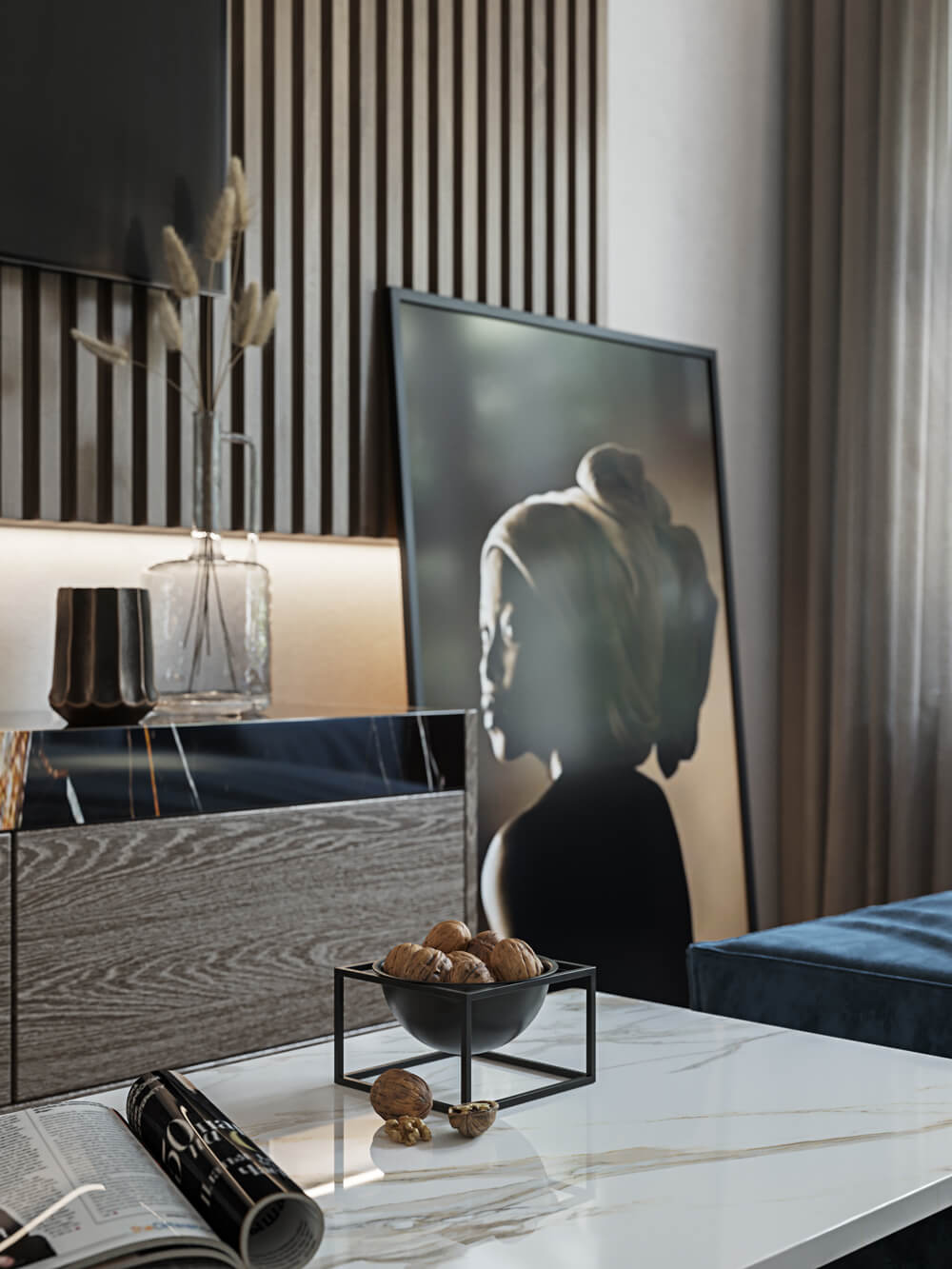 Сучасний інтер'єр вітальні з мінімалістичним дизайном та великим вікном