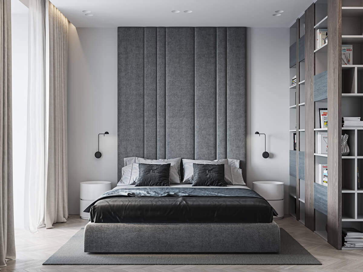 Приклад сучасного дизайну інтер'єру з використанням геометричних форм та нейтральної палітри кольорів.