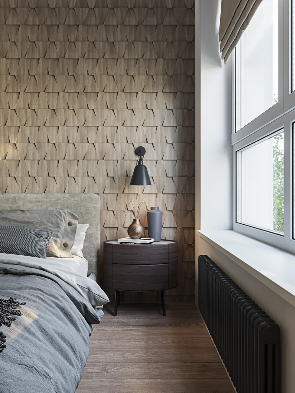 Сучасна спальня: мінімалістичний дизайн, велике ліжко та багато природного світла, сучасний стиль інтер'єру.