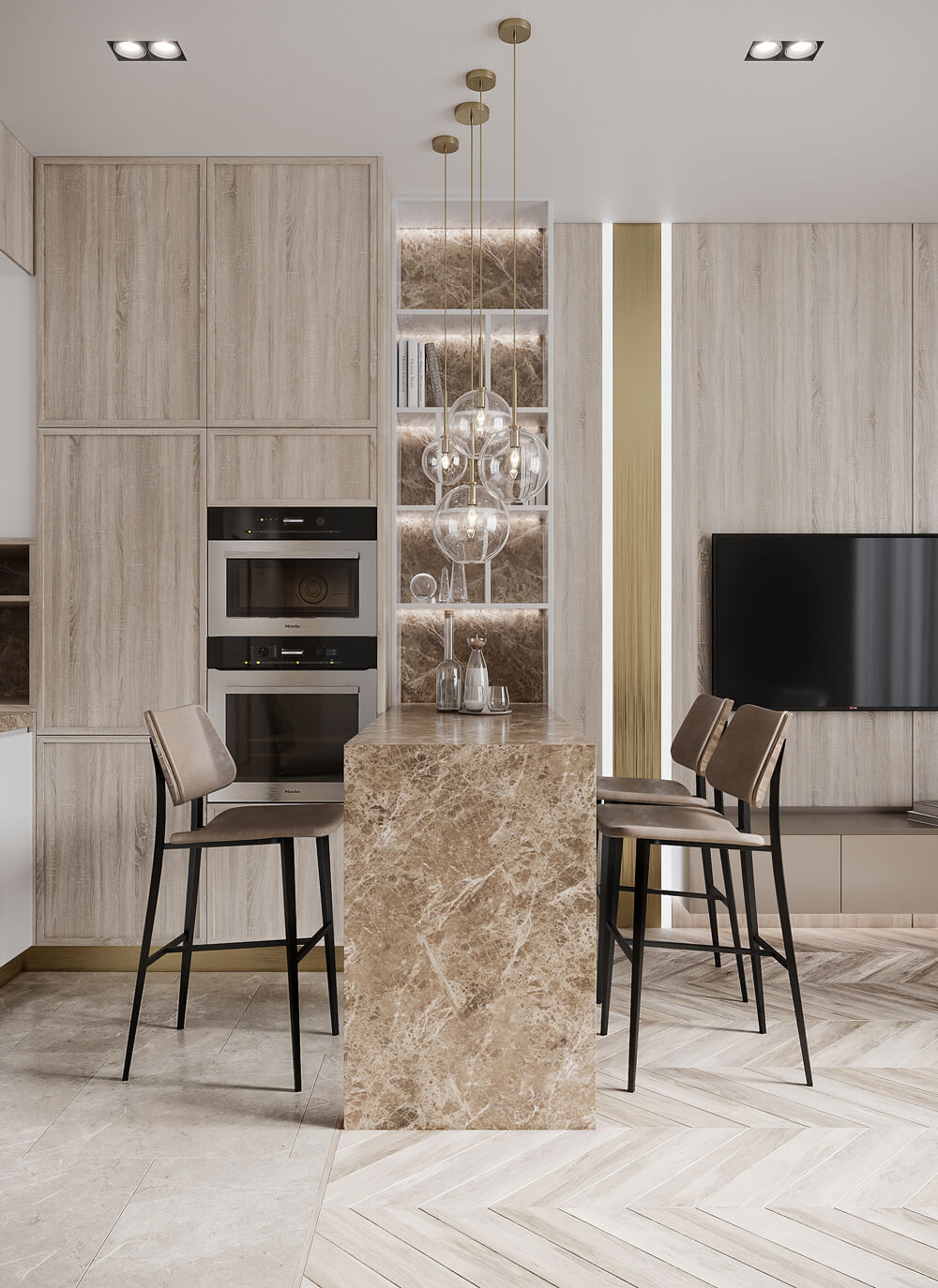 Сучасний дизайн інтер'єру з акцентом на мінімалізм та функціональність простору.