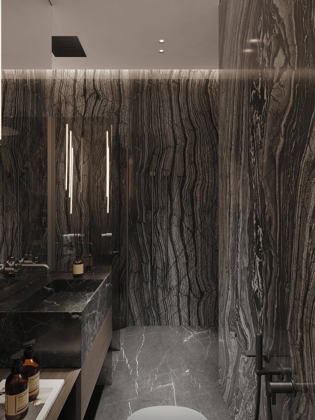 Приклад ефективного використання кутового простору в санвузлі для оптимізації площі.