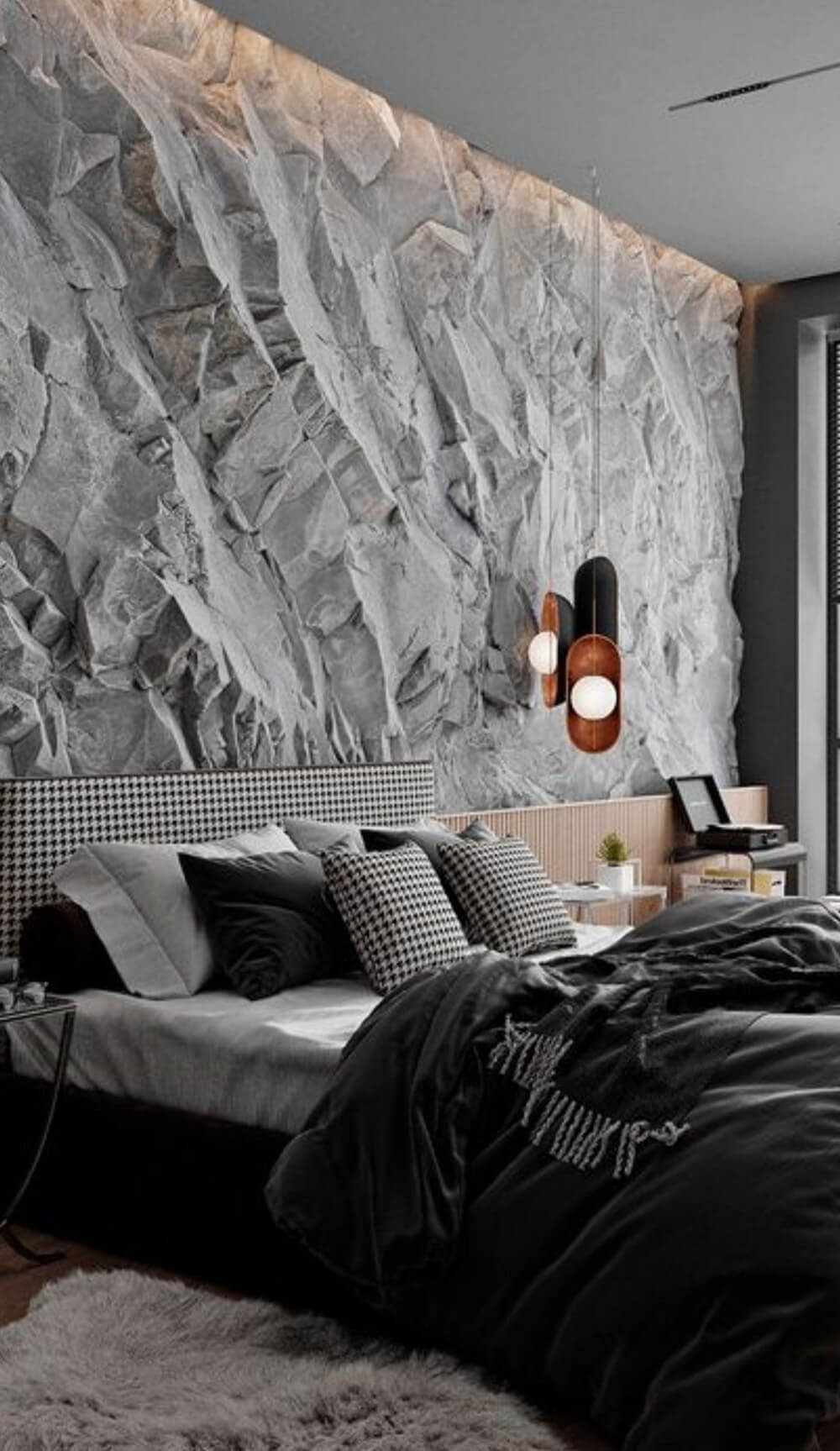 Стіна-скеля в інтер'єрі ванної кімнати: вологостійка декоративна штукатурка, що імітує камінь, для природного дизайну.