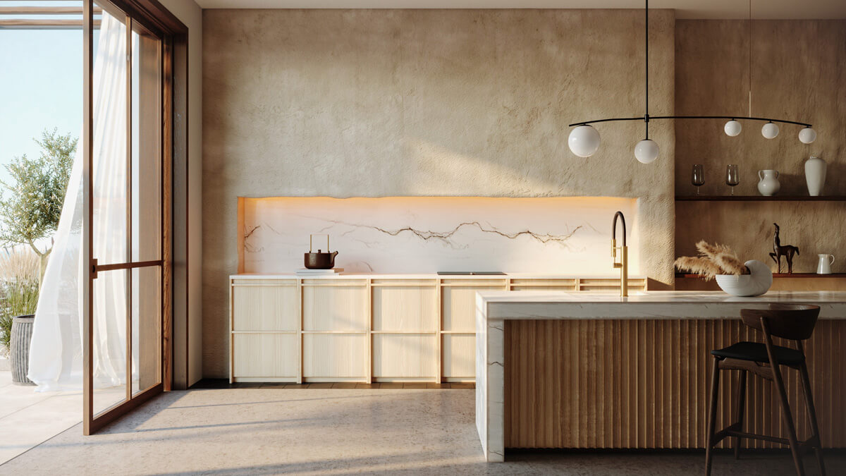 Приклад мінімалістичного декору в стилі джапанді: керамічна ваза на дерев'яній тумбі.