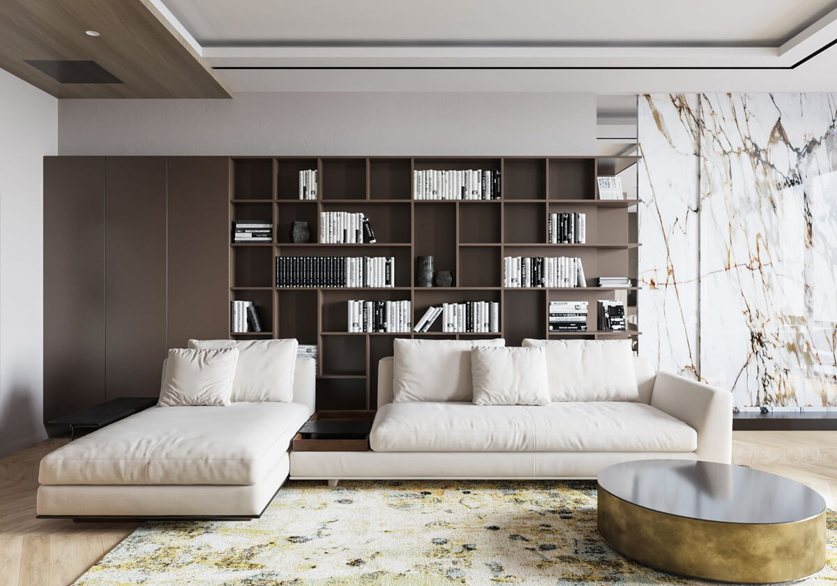 Сучасний інтер'єр у стилі конструктивізм з використанням металу та дерева.