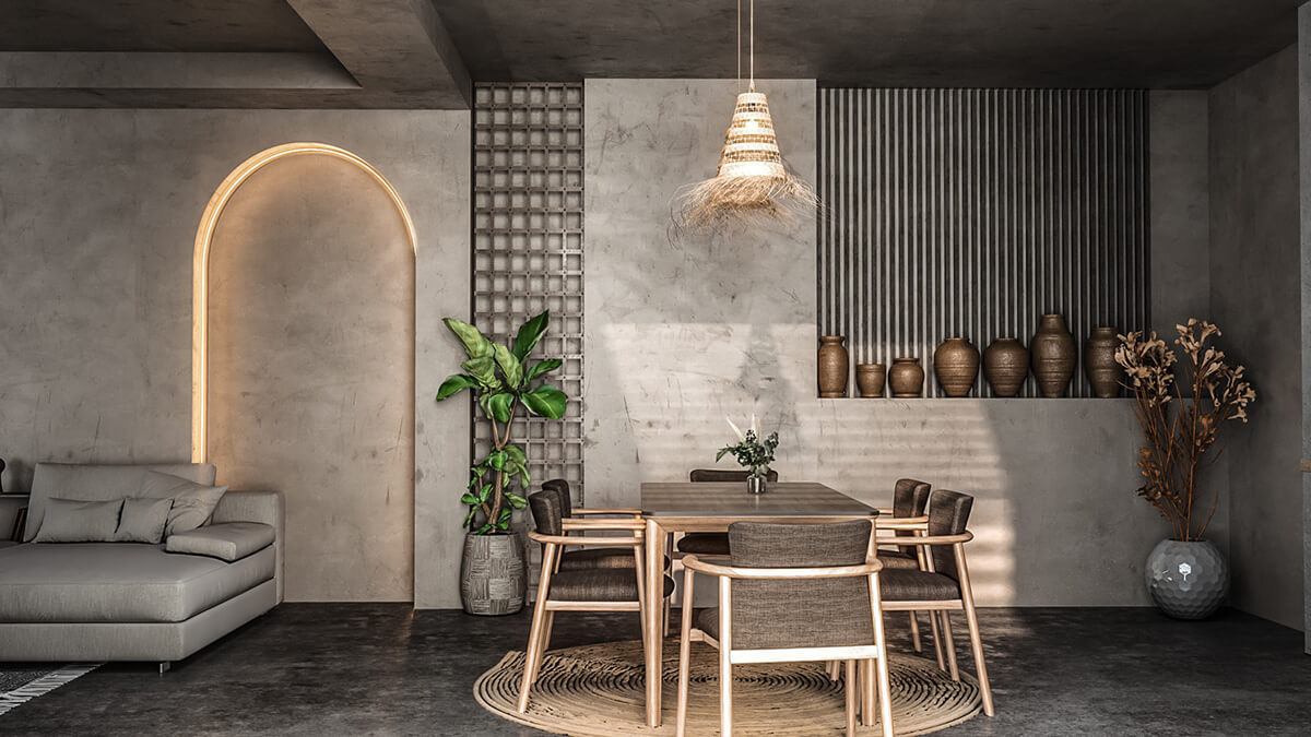 Простий, але елегантний дизайн спальні у стилі вабі-сабі з акцентом на недосконалість.