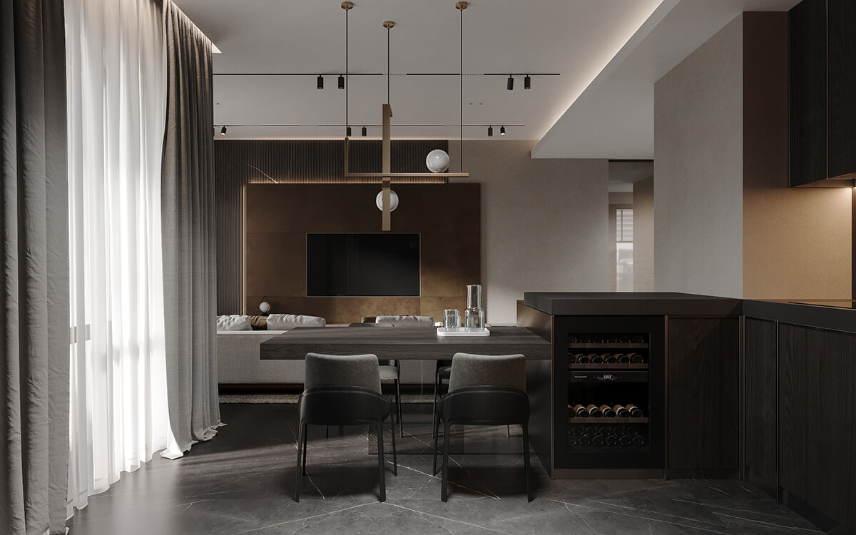 Дизайн інтер'єру з акцентом на натуральний камінь, що підкреслює природну красу та стиль.