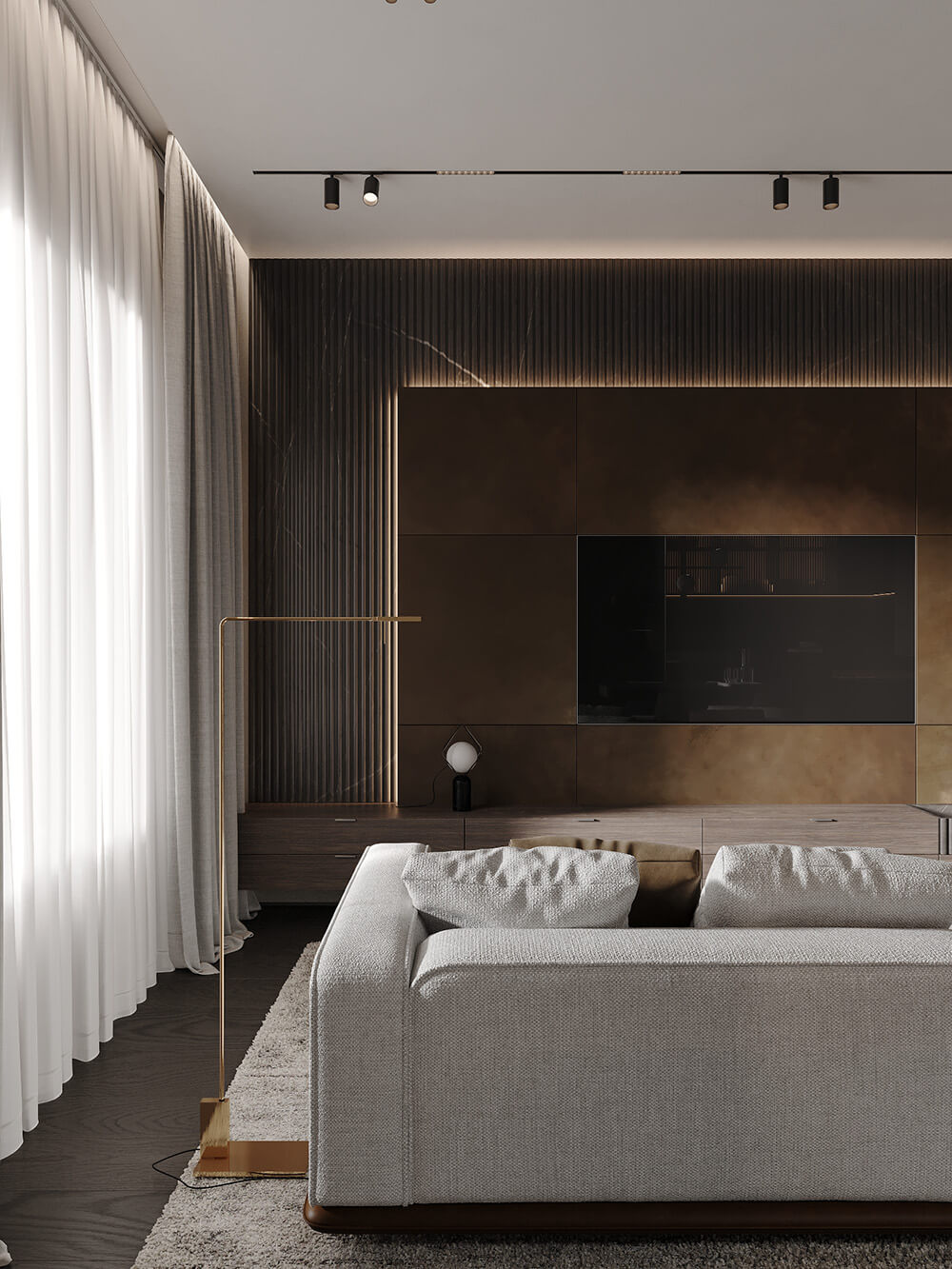 Приклад застосування різних видів натурального каменю в обробці інтер'єру: граніт, мармур, сланець.