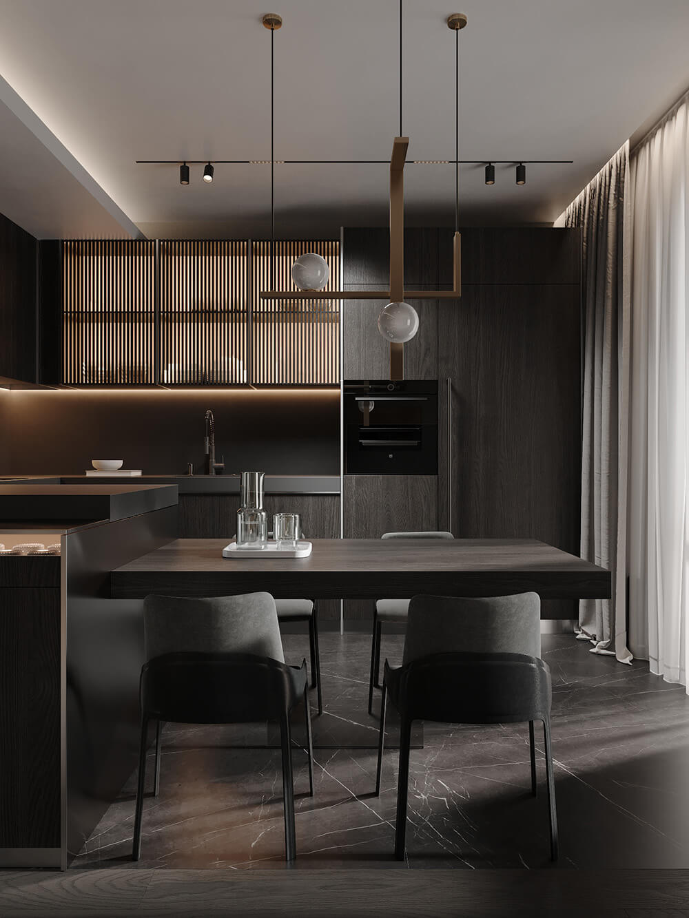 Трендовий інтер'єр з використанням натурального каменю, що створює атмосферу розкоші та затишку в домі.