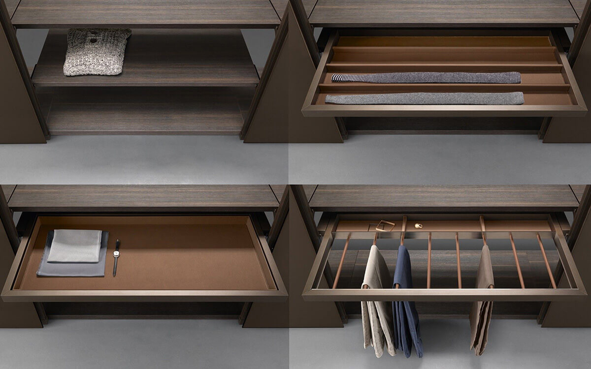 Сучасна висувна система в спальні: зручне зберігання білизни та інших речей