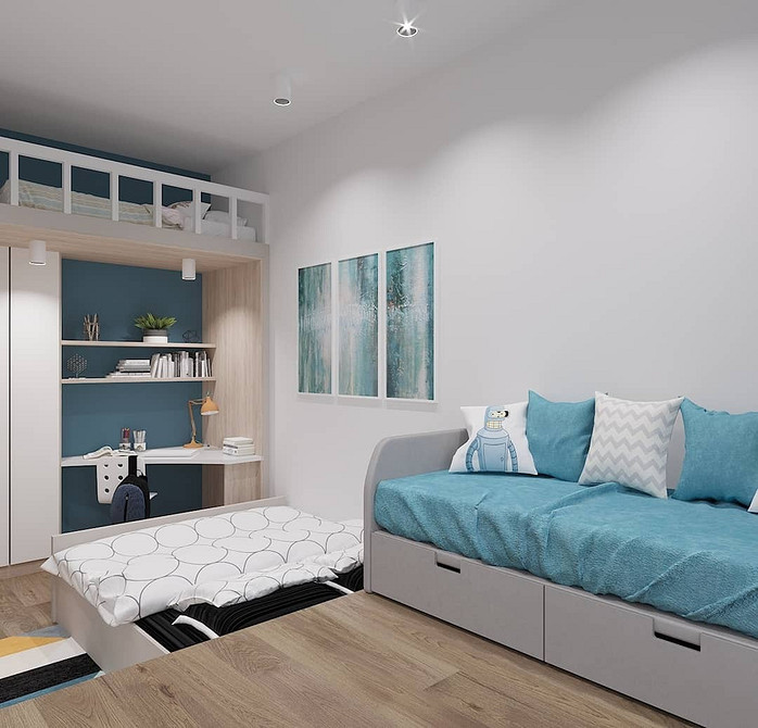 Дизайн інтер'єру з подіумом та освітленням, що підкреслює його форму та функціональність.