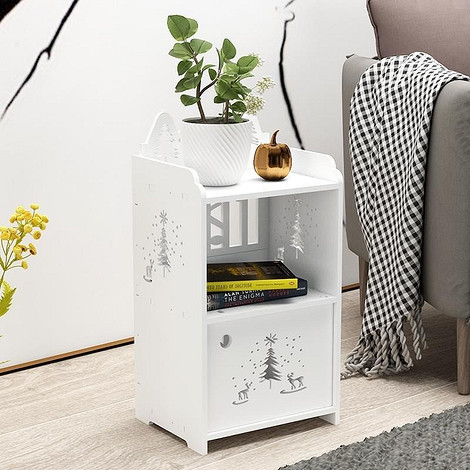 Мінімалістична приліжкова тумбочка з відкритими полицями для сучасної спальні