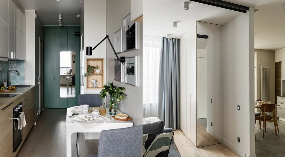 Ідея використання торцевої стінки шафи: відкриті полиці для книг та декору.