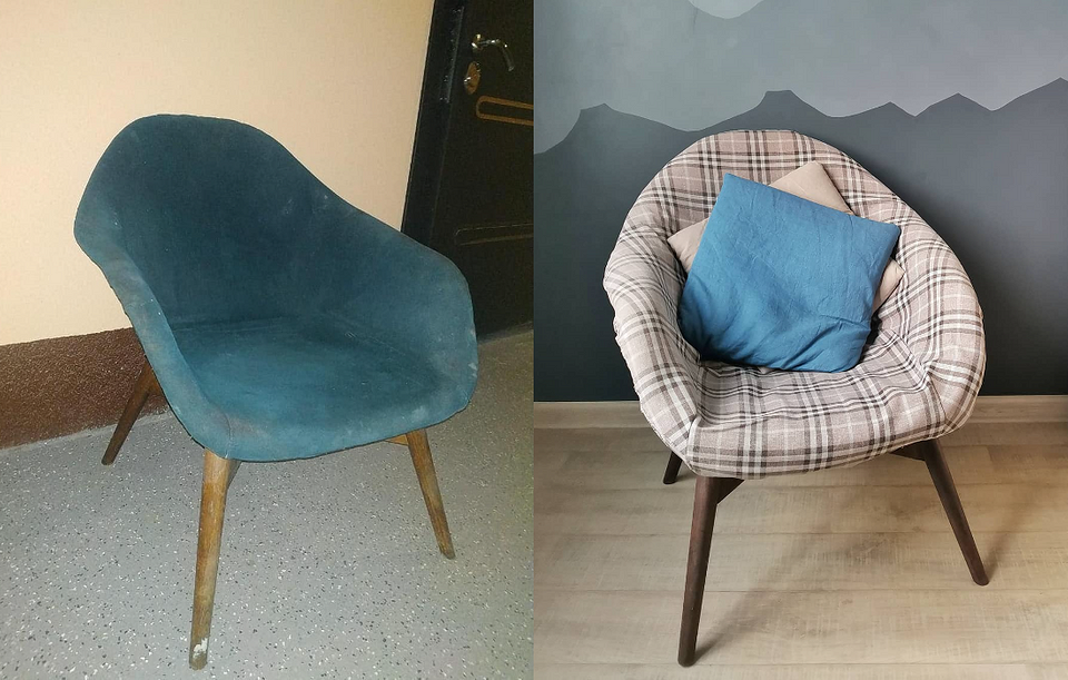 Відновлене крісло: приклад перетяжки та реставрації старих меблів.
