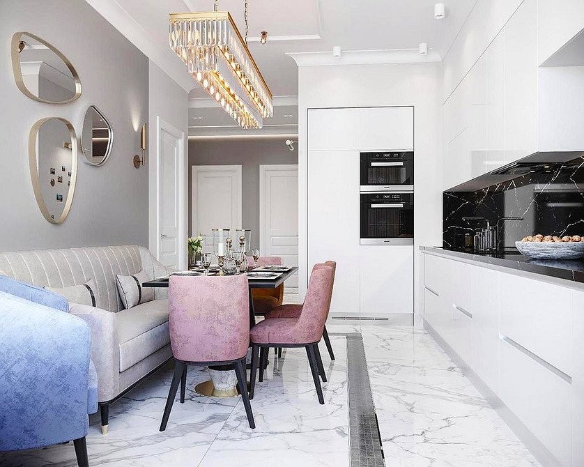 Невеликий диванчик на кухні в стилі мінімалізм, практичний і стильний елемент інтер'єру