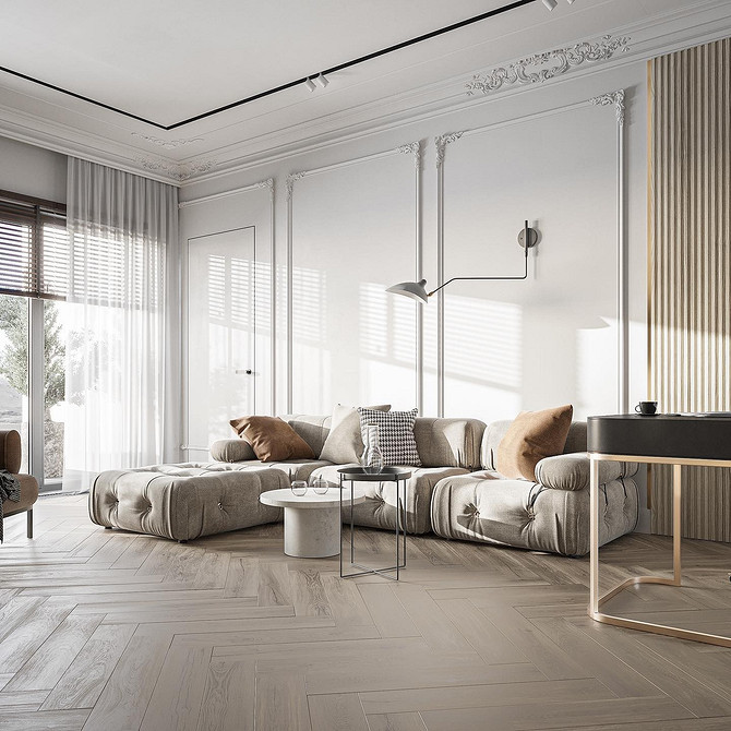 Диван з шкіряною оббивкою у класичному стилі для вітальні.