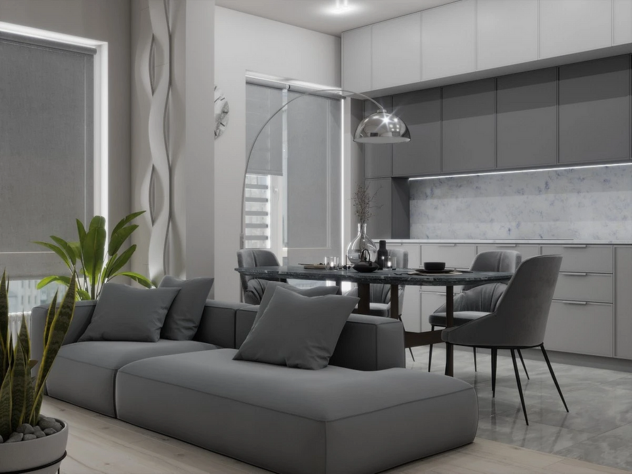 Велика вітальня з функціональним диваном, що трансформується, ідеально підходить для сімейного відпочинку