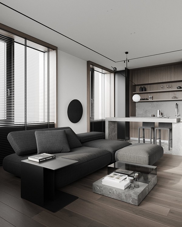 Великий диван світлого кольору у вітальні, елегантний дизайн інтер'єру.