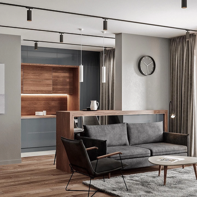 Сучасний інтер'єр вітальні з великим кутовим диваном та декоративними подушками