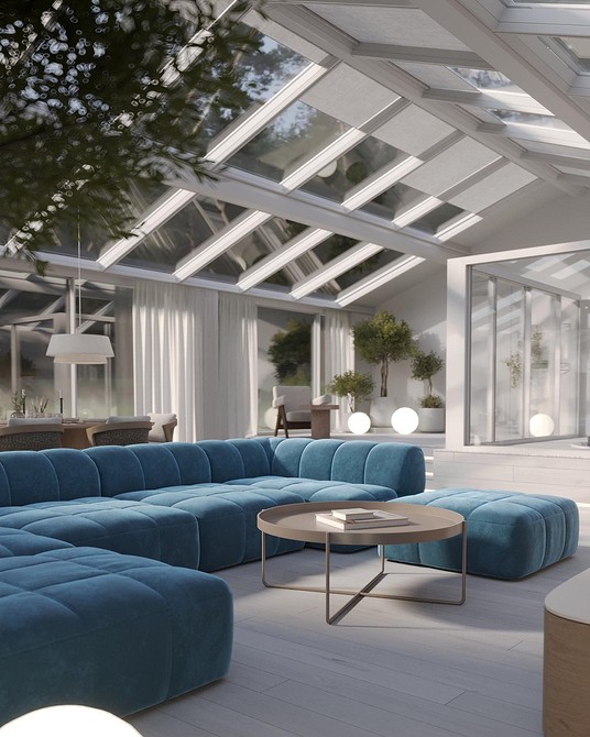 Стильний диван у вітальні, що поєднує в собі сучасний дизайн та функціональність.