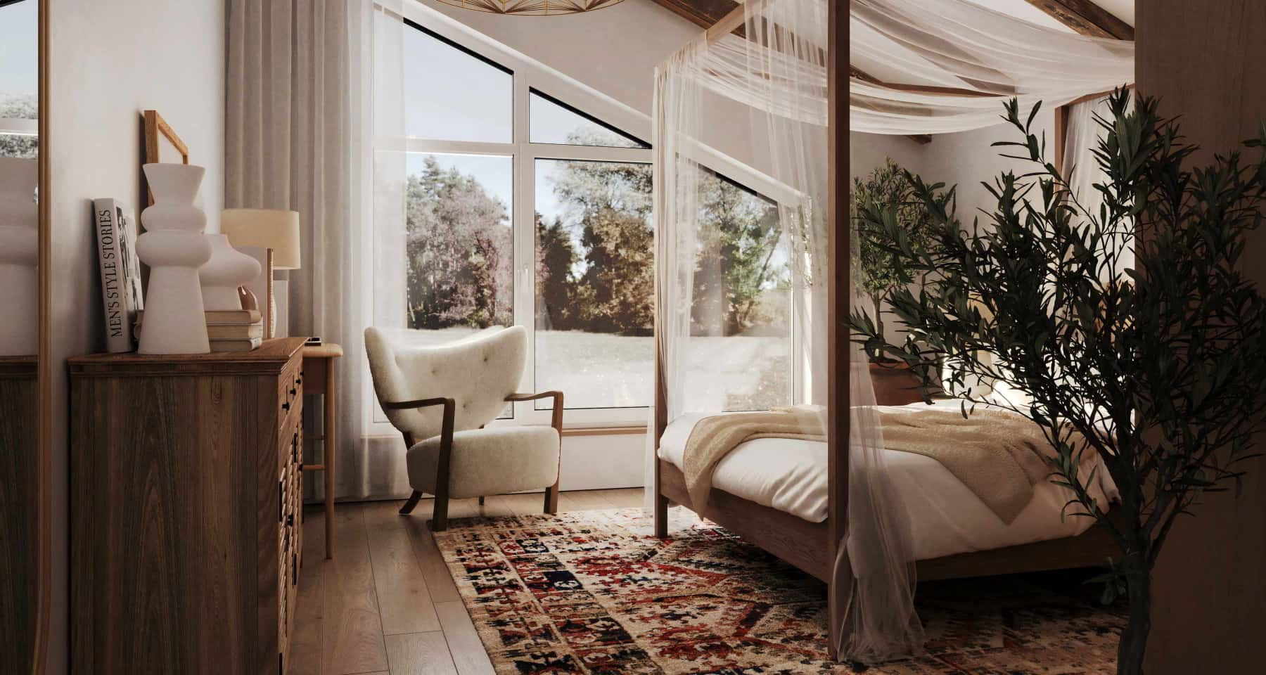 Сучасний дизайн котеджу: великі панорамні вікна та мінімалістичні меблі