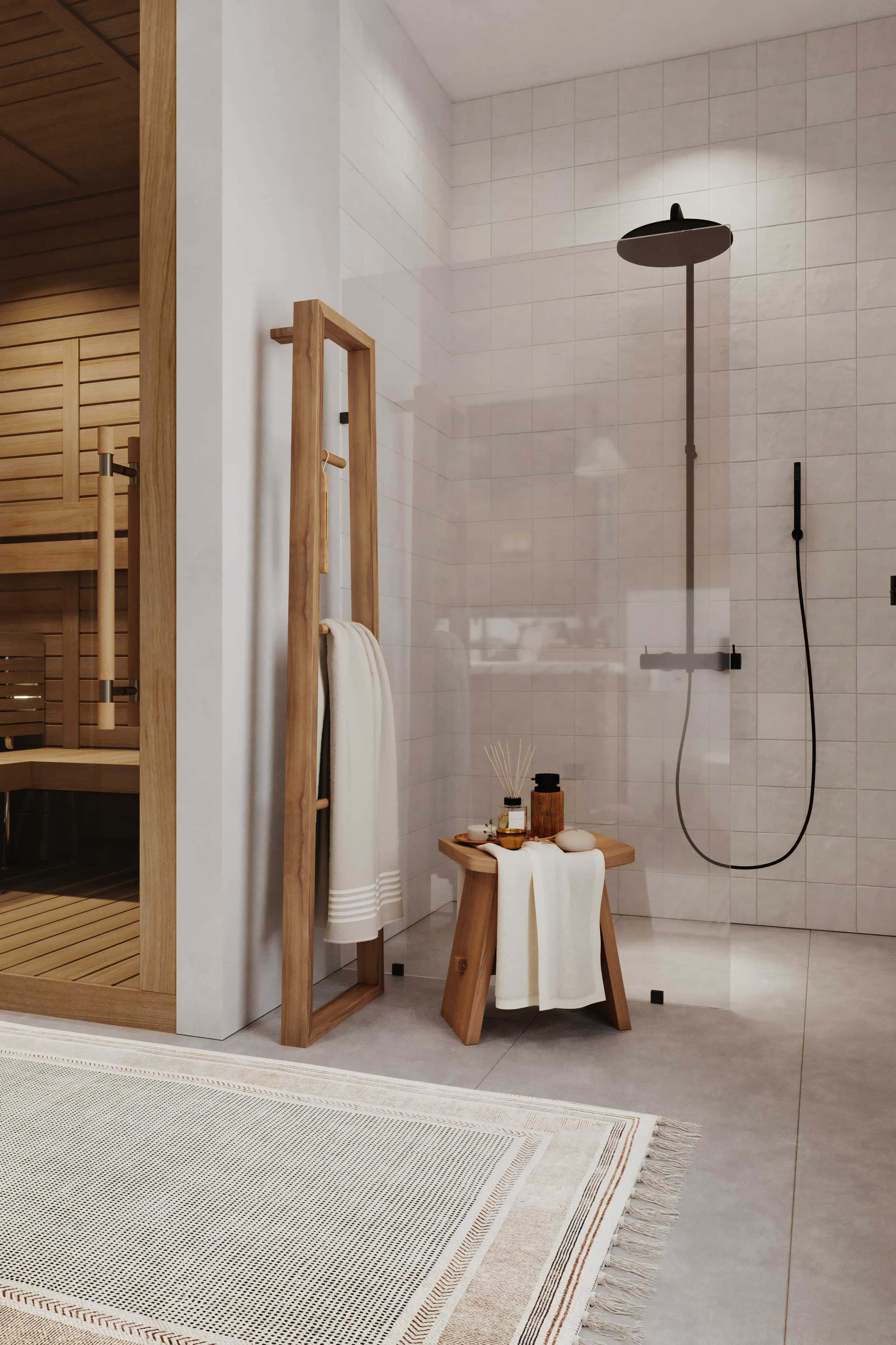 Стильний інтер'єр вітальні з великими панорамними вікнами та зручними меблями