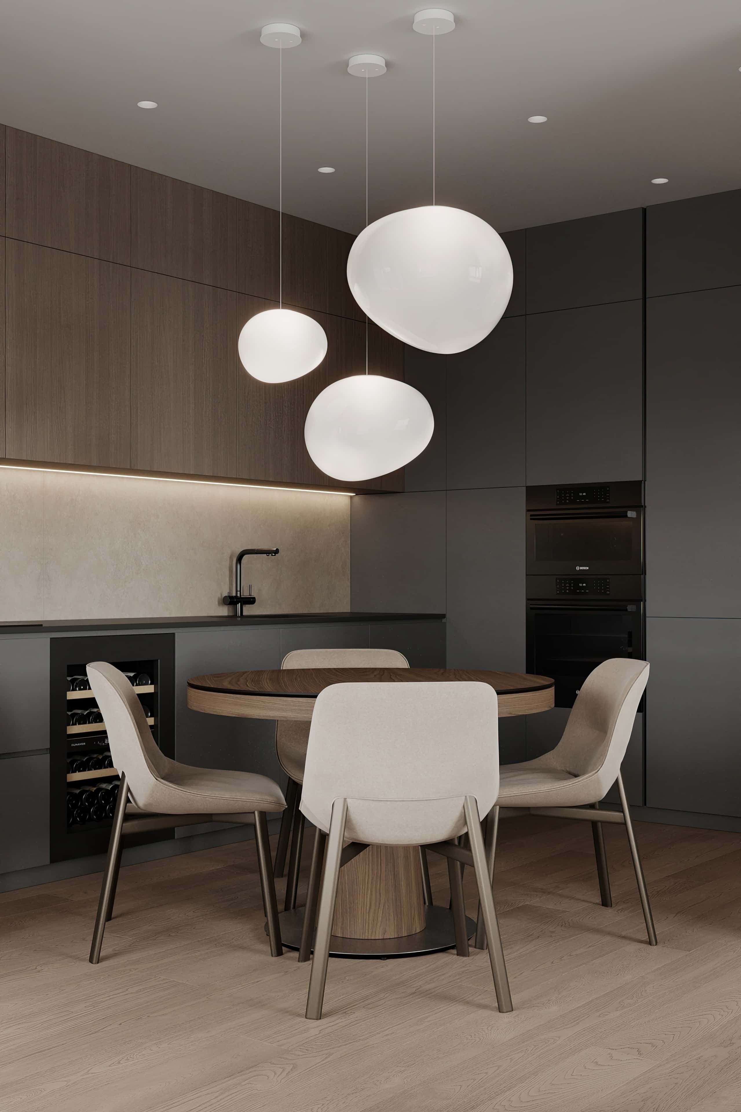 Поєднання мінімалізму та лофту в дизайні вітальні з використанням сіро-бежевої гами.