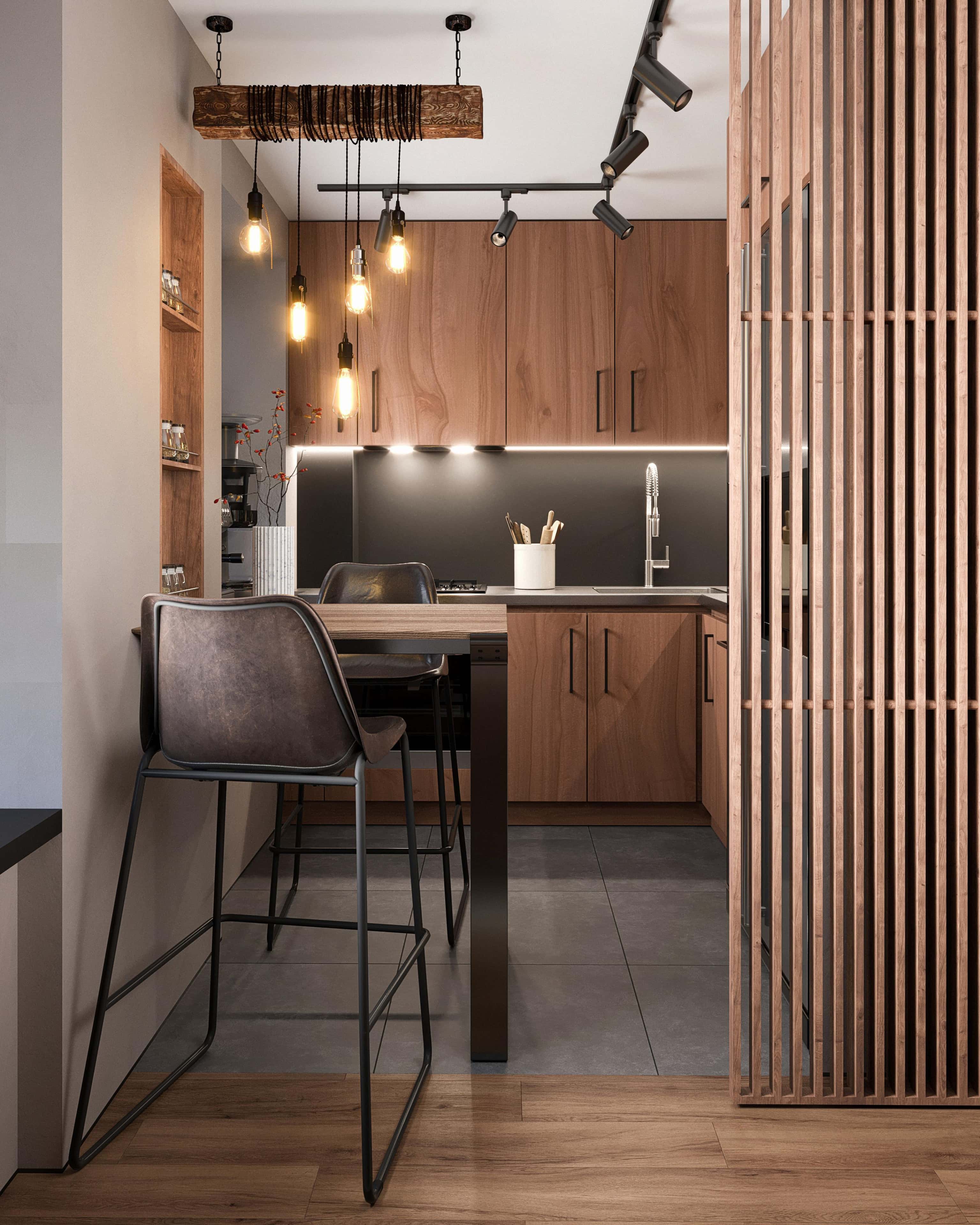 Дизайн спальні в стилі мінімалізм з елементами лофту та акцентом на спокійні кольори.