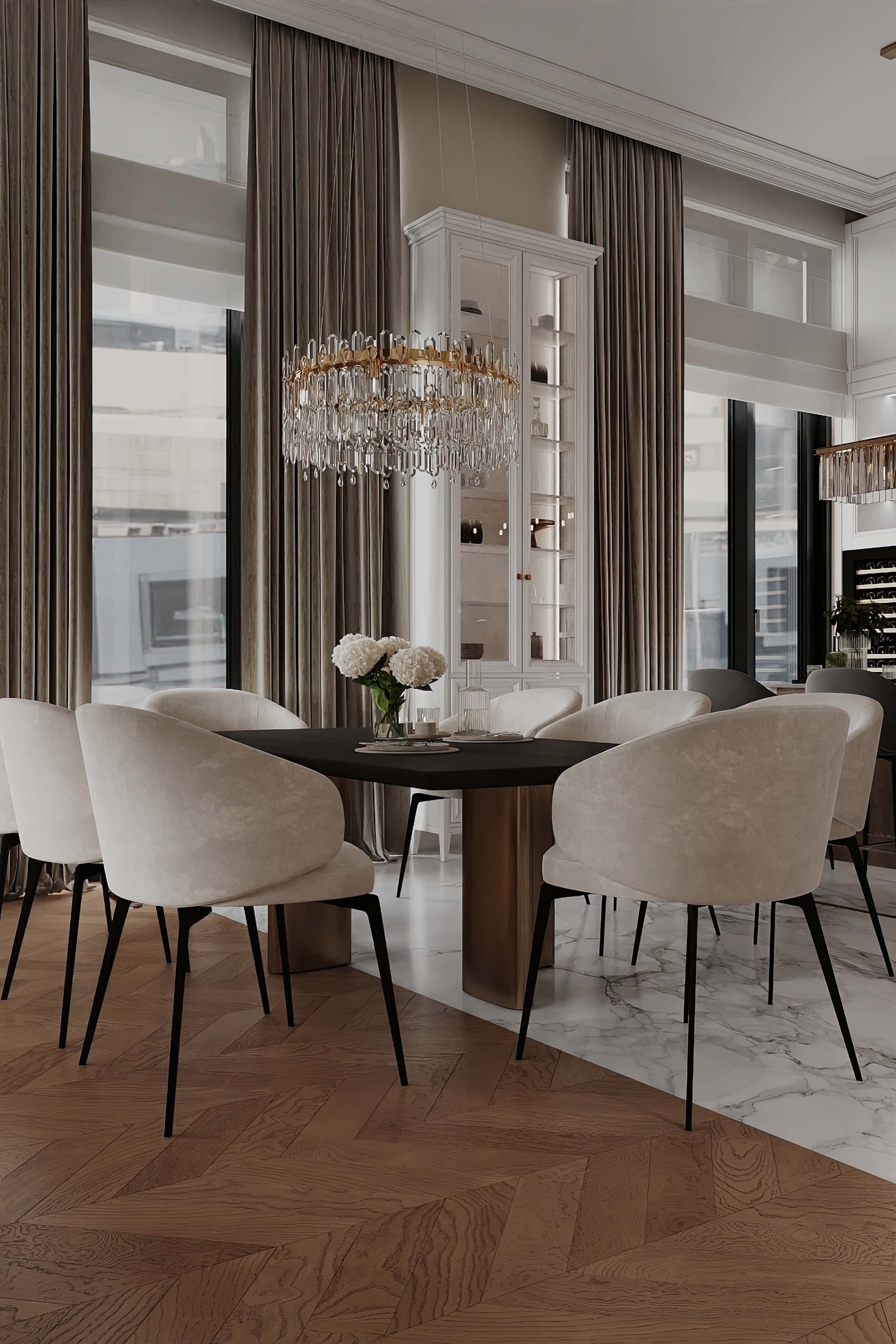 Інтер'єр преміального заміського будинку в стилі неокласика: елегантність та витонченість.