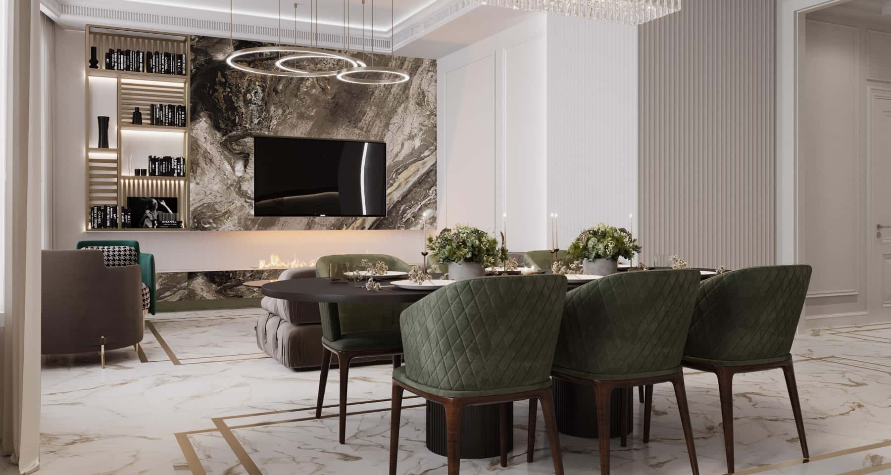 Світла кухня-вітальня з дерев'яними елементами, що підкреслюють еко стиль та мінімалізм.