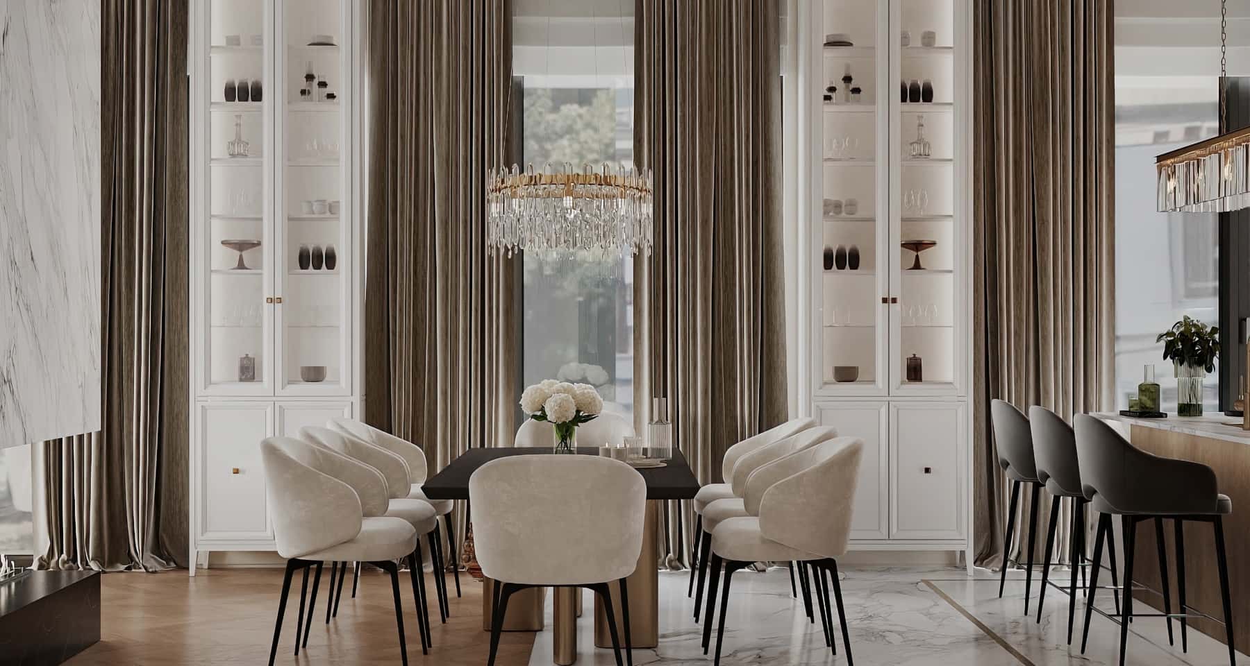 Світла кухня з акцентами на натуральне дерево та зелені рослини для затишної атмосфери.