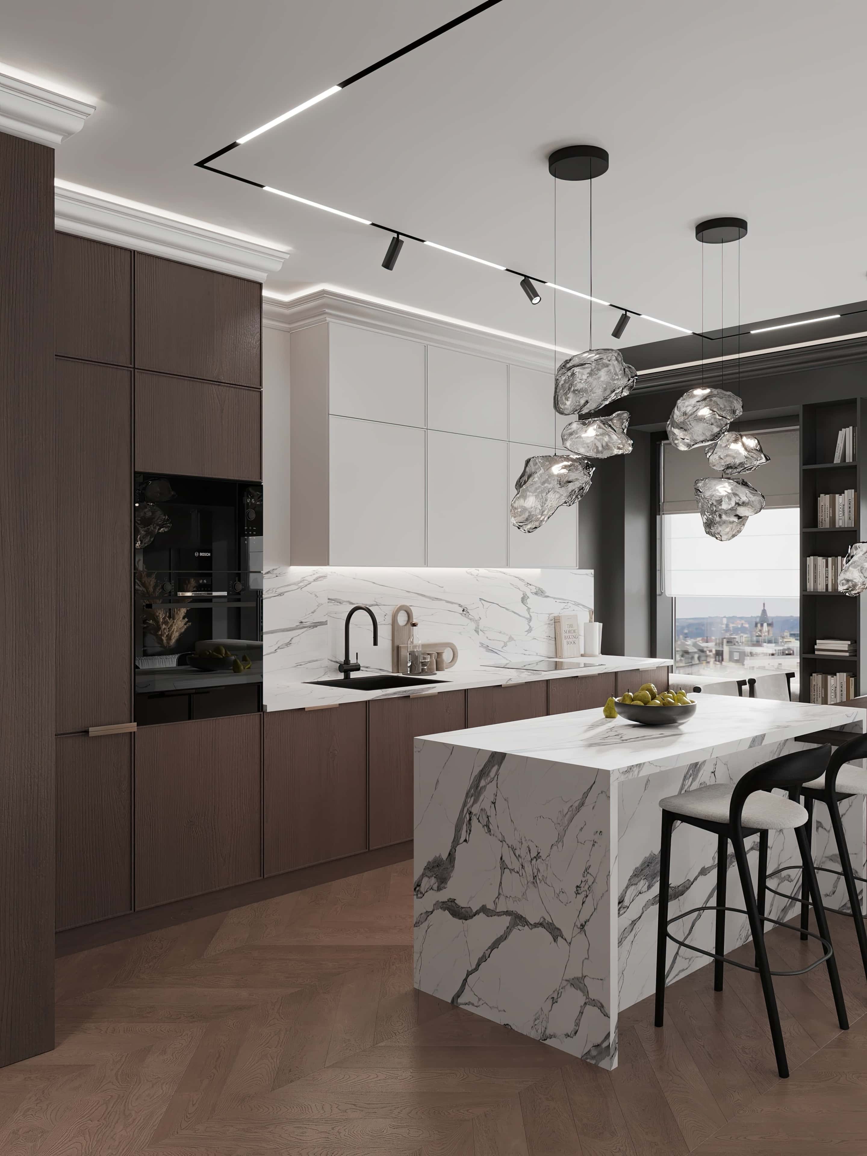 Світлий дизайн кухні 2026 з мінімалістичними шафами та технікою