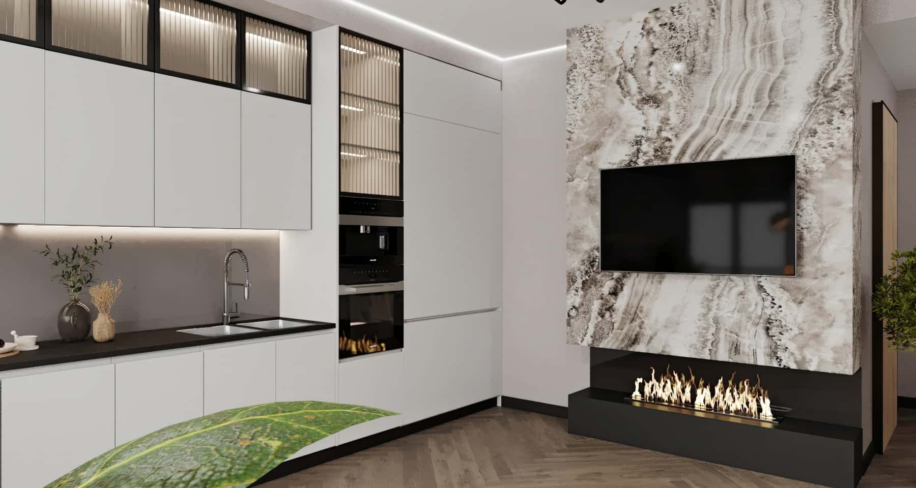 Ергономічний дизайн світлої кухні з оптимальним розміщенням робочих зон для зручності.