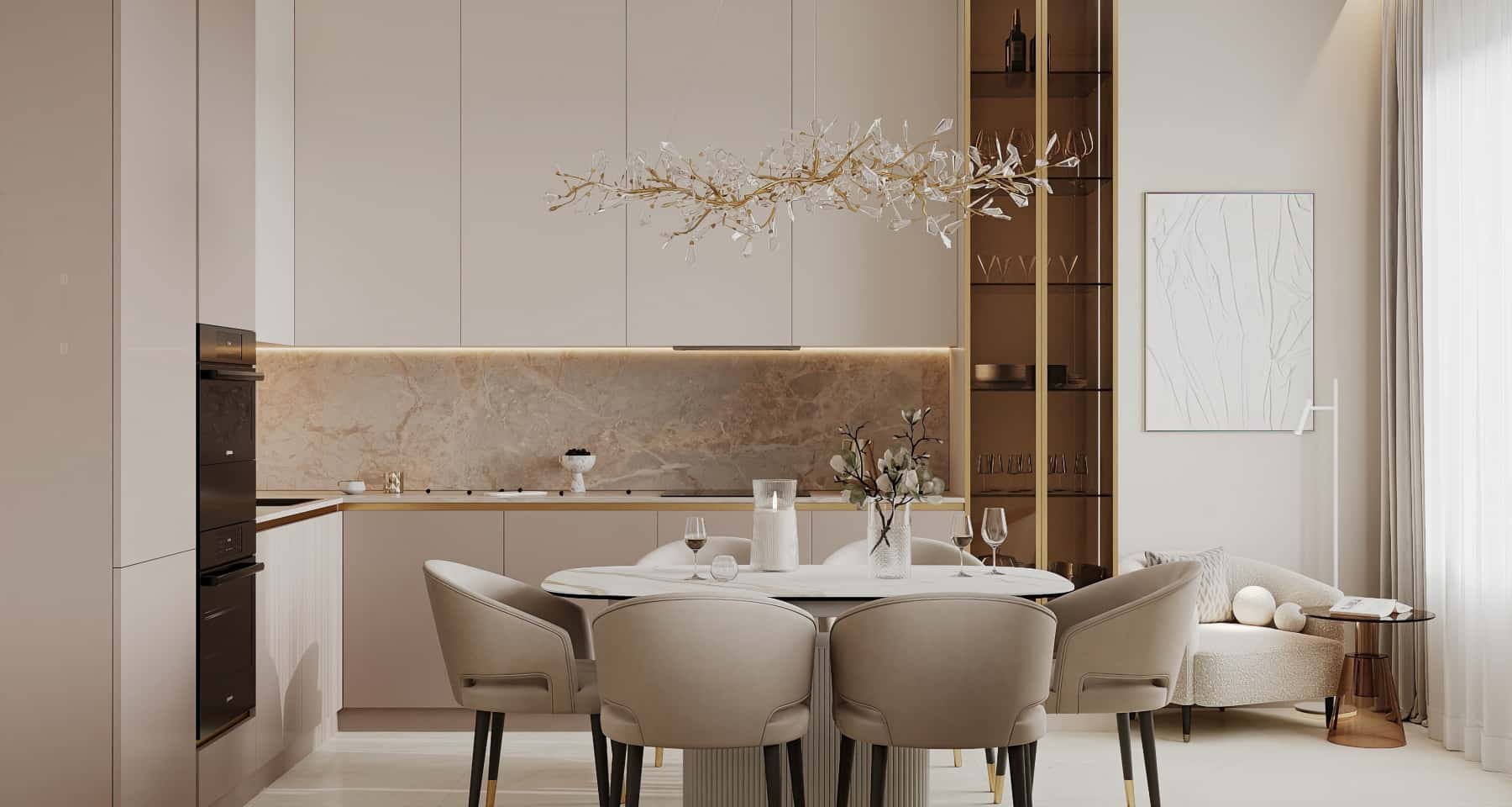 Світла кухня 2026: елегантний дизайн у пастельних тонах з дерев'яними акцентами.