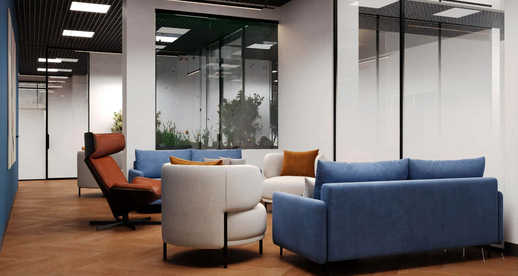 Елегантний дизайн офісу з використанням натуральних матеріалів та сучасних меблів