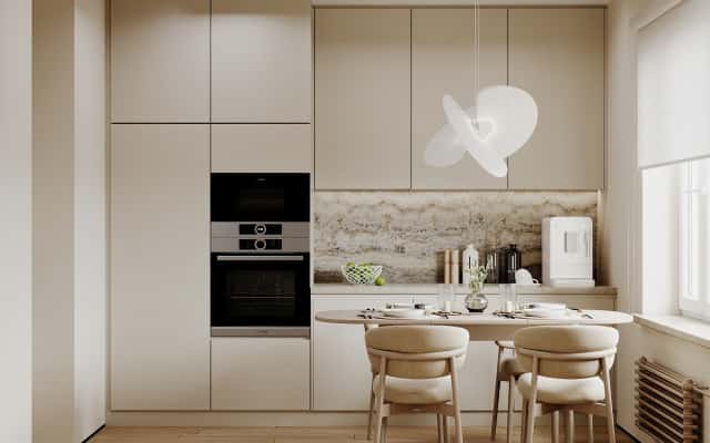 Сучасний дизайн трикімнатної квартири з використанням натуральних матеріалів та світлих відтінків.