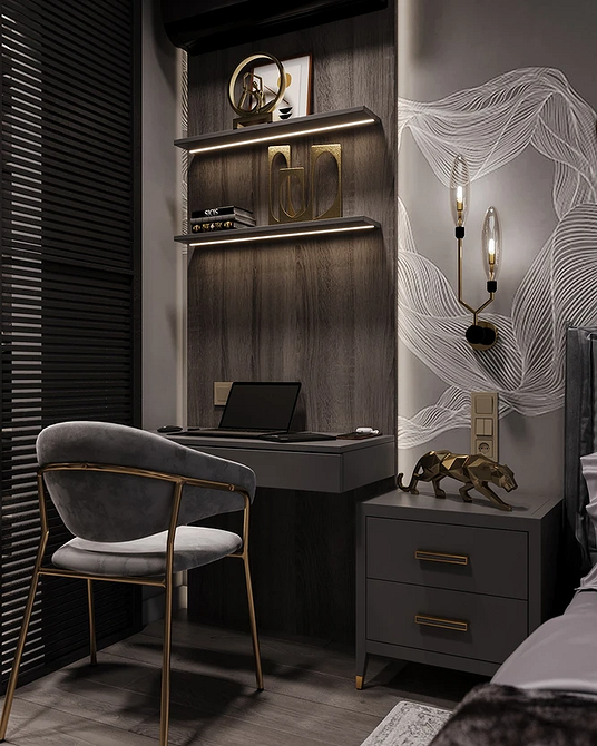 Темна дерев'яна тумба під телевізор в мінімалістичному інтер'єрі вітальні