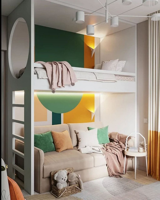 Елегантне двоярусне ліжко з диваном: сучасний дизайн дитячої, оптимізація простору та комфорт.