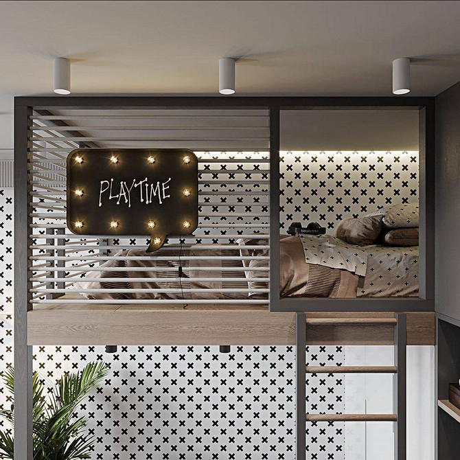 Двоярусне ліжко з диваном: сучасний дизайн, безпечні сходи, ідеально для невеликої кімнати