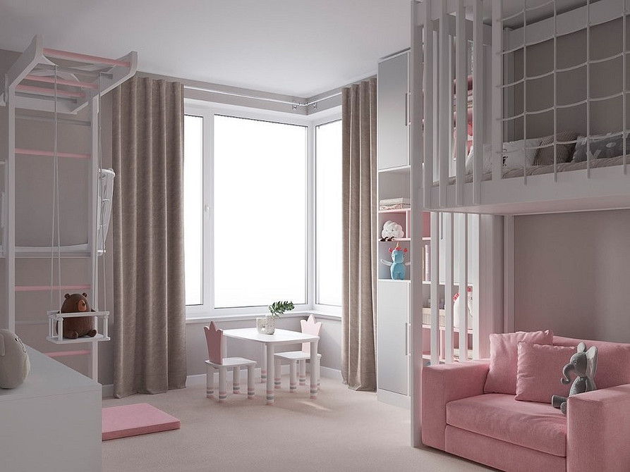 Двоярусне ліжко з диваном і захисними бортиками для безпеки дитини.