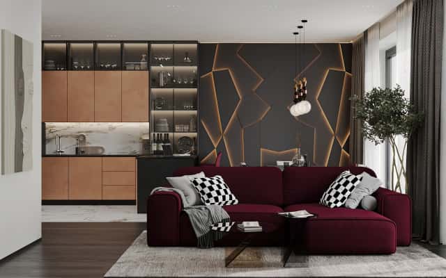 Розкішний дизайн інтер'єру квартири в стилі сучасна класика з елементами арт-деко.