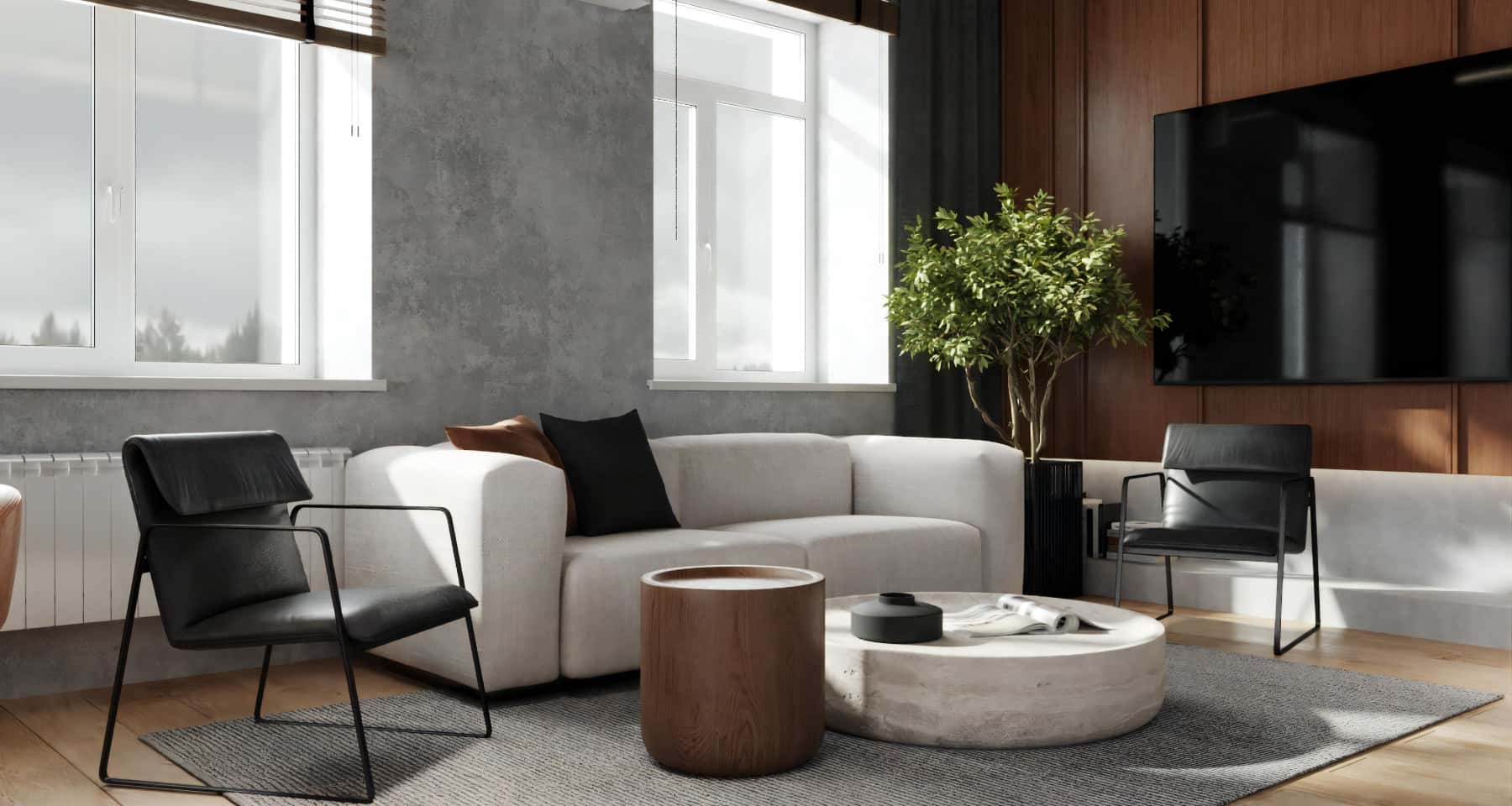 Офіс з елегантним мінімалістичним дизайном, де переважають світлі тони