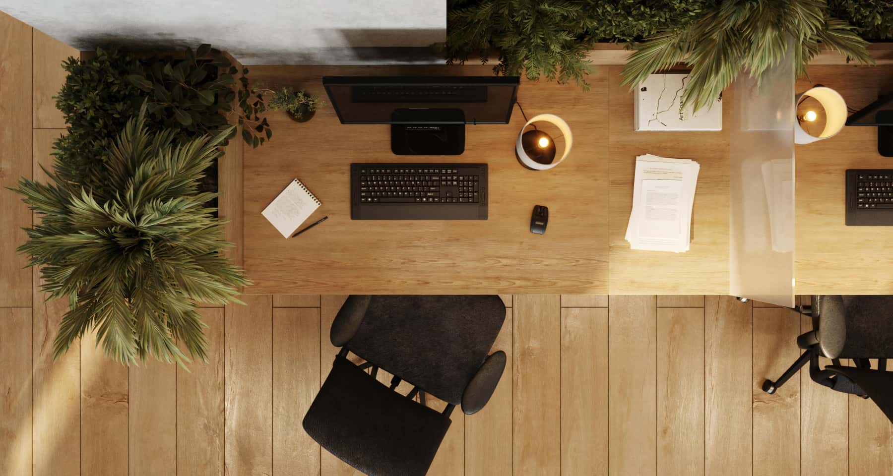 Дизайн офісу в еко-стилі: зелені рослини та натуральне освітлення