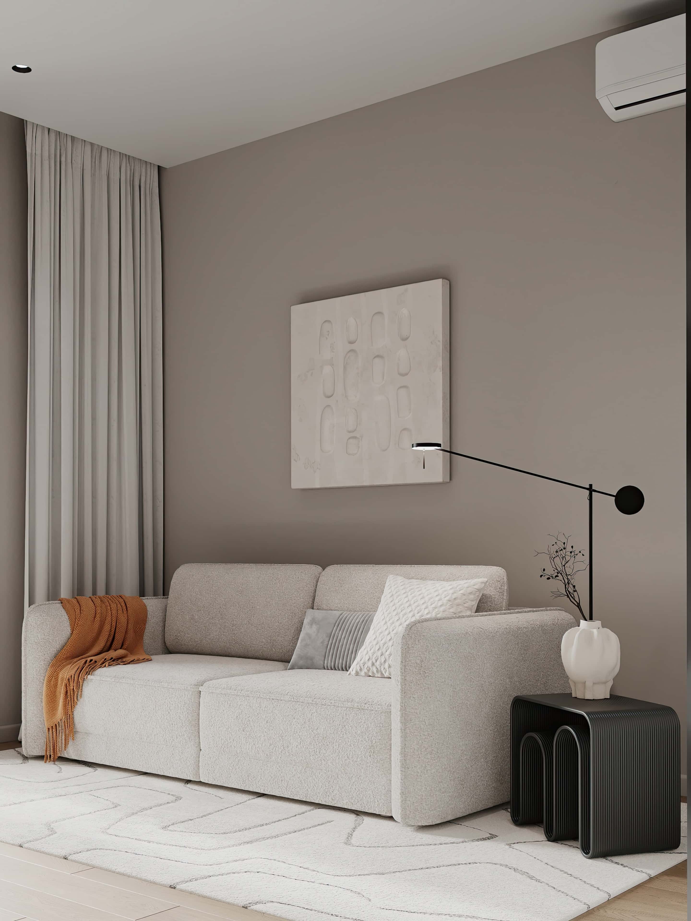 Скандинавський мінімалізм: світла вітальня з дерев'яною підлогою та білими стінами.