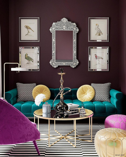 Бірюзовий диван в скандинавському інтер'єрі з білими стінами та простими меблями