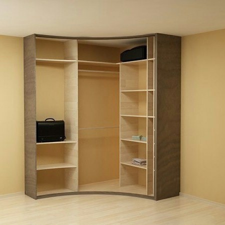 Кутова шафа в мінімалістичному дизайні спальні: простота та функціональність в кожній деталі.