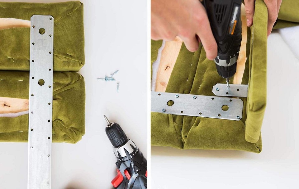 Етапи виготовлення м'якого узголів'я ліжка своїми руками. Крок 6 та 7 на фото.