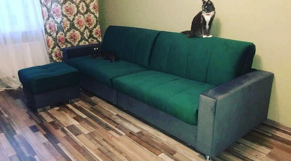 Сучасний диван акордеон з подушками, стильне рішення для невеликої квартири.