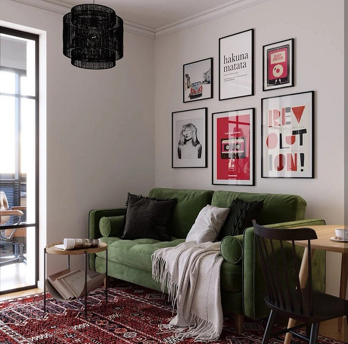 Сучасний диван на ніжках в інтер'єрі вітальні, тренди дизайну 2024