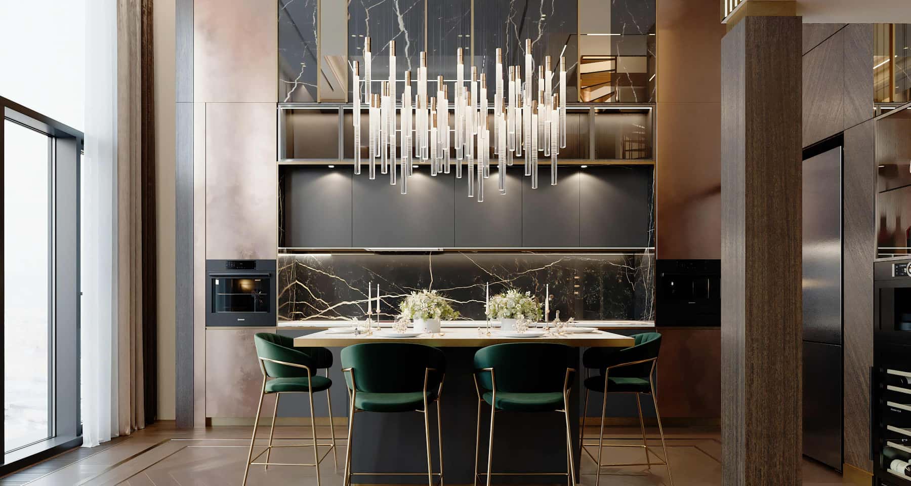 Гармонійне поєднання кольорів у дизайні інтер'єру спальні з акцентною стіною.